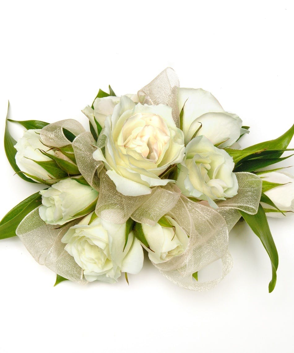 white spray rose corsage